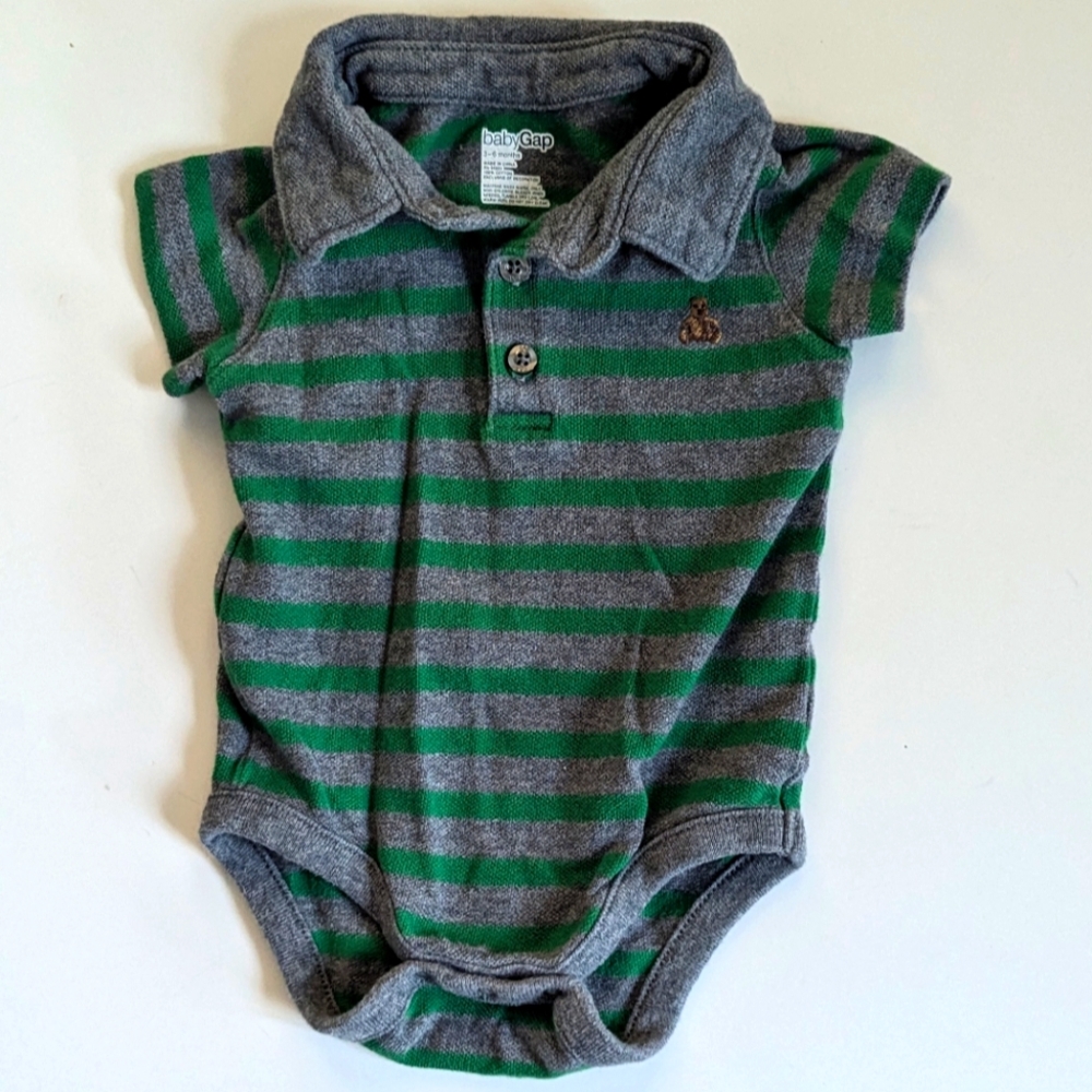 BabyGAP Green and Gray Striped Polo  Onesie